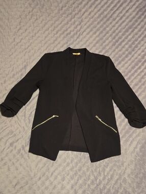 Maurices Black Open-Front Blazer with Silver Zipper Accents